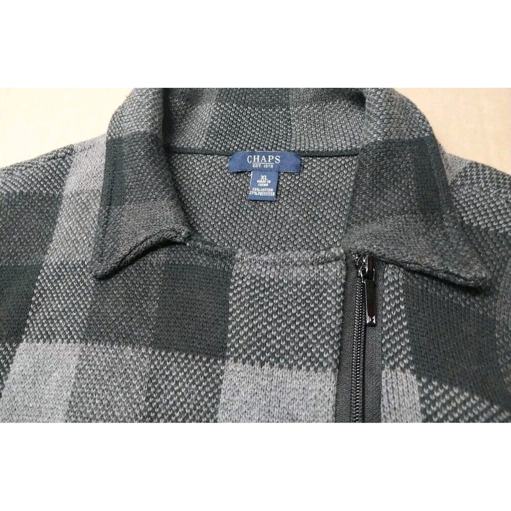 Chaps Ralph Lauren Womens XL Side Zip Sweater Jacket Plaid Gray Black Cozy Chic - Picture 13 of 14